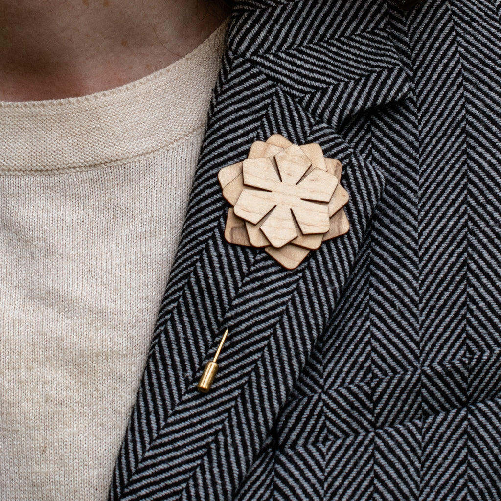 Wood Brooch | Layered Dahlia Rosette Brooch La Vie Bien Wood Brooch | Layered Dahlia Rosette