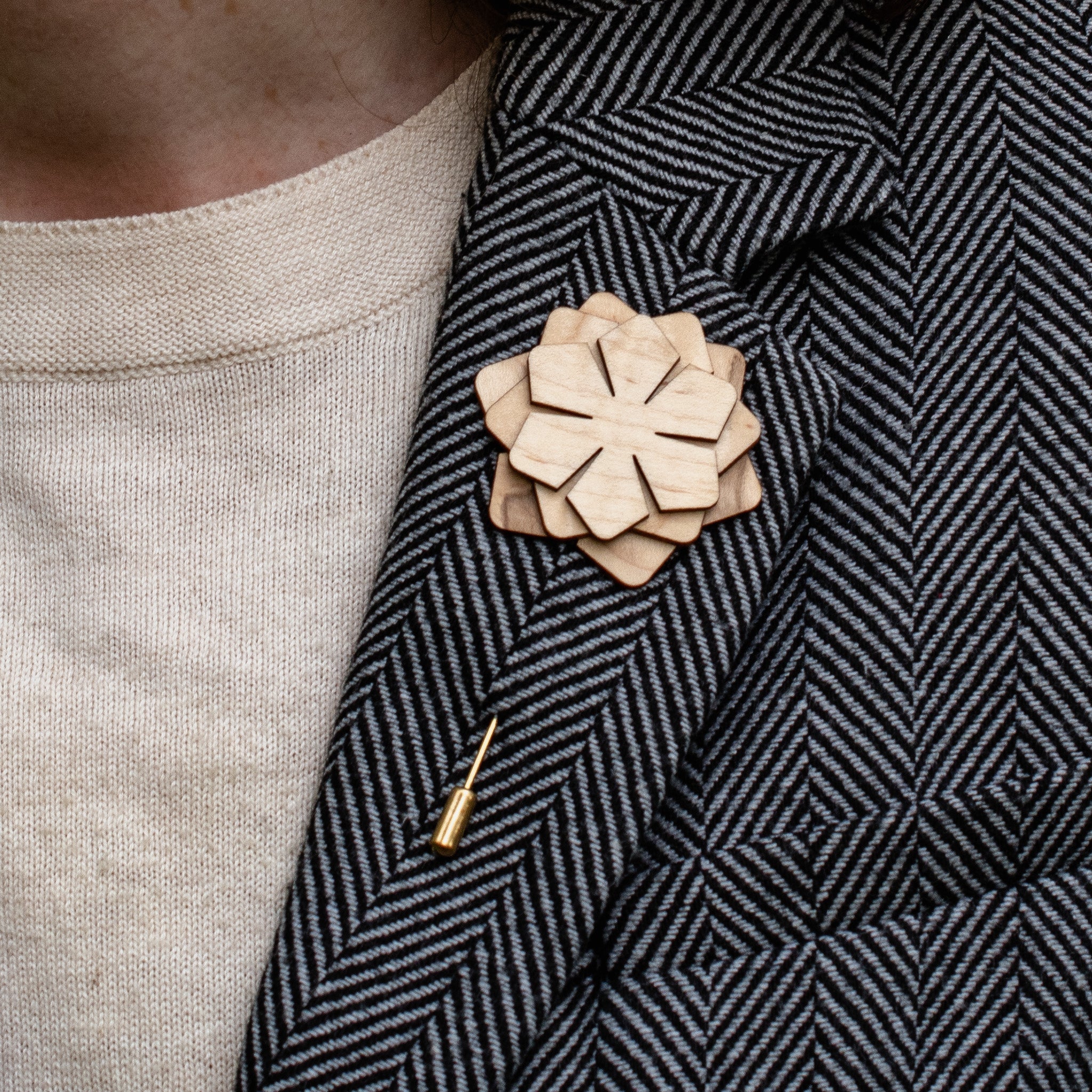 Wood Brooch | Layered Dahlia Rosette Brooch La Vie Bien Wood Brooch | Layered Dahlia Rosette