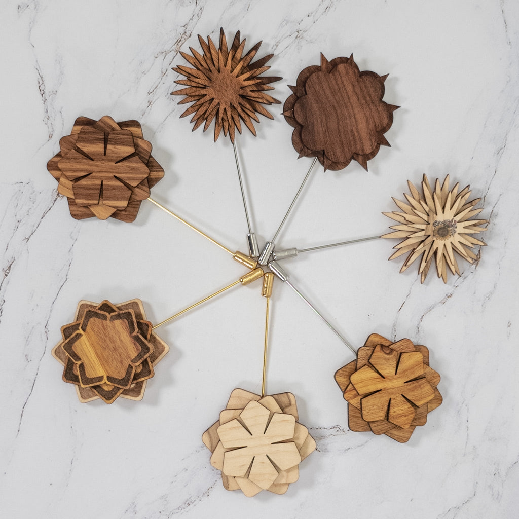 Wood Brooch | Layered Dahlia Rosette Brooch La Vie Bien Wood Brooch | Layered Dahlia Rosette