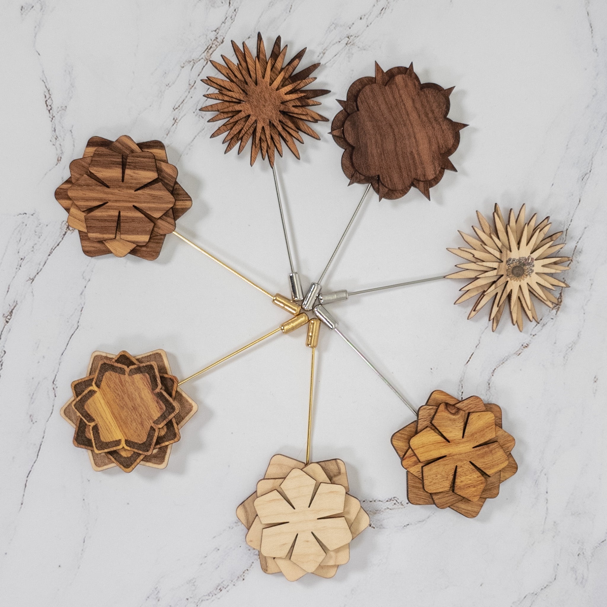 Wood Brooch | Layered Dahlia Rosette Brooch La Vie Bien Wood Brooch | Layered Dahlia Rosette