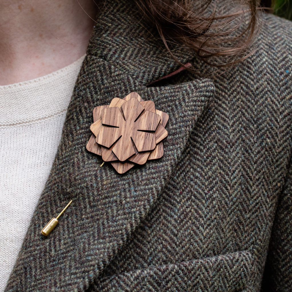 Wood Brooch | Layered Dahlia Rosette Brooch La Vie Bien Wood Brooch | Layered Dahlia Rosette