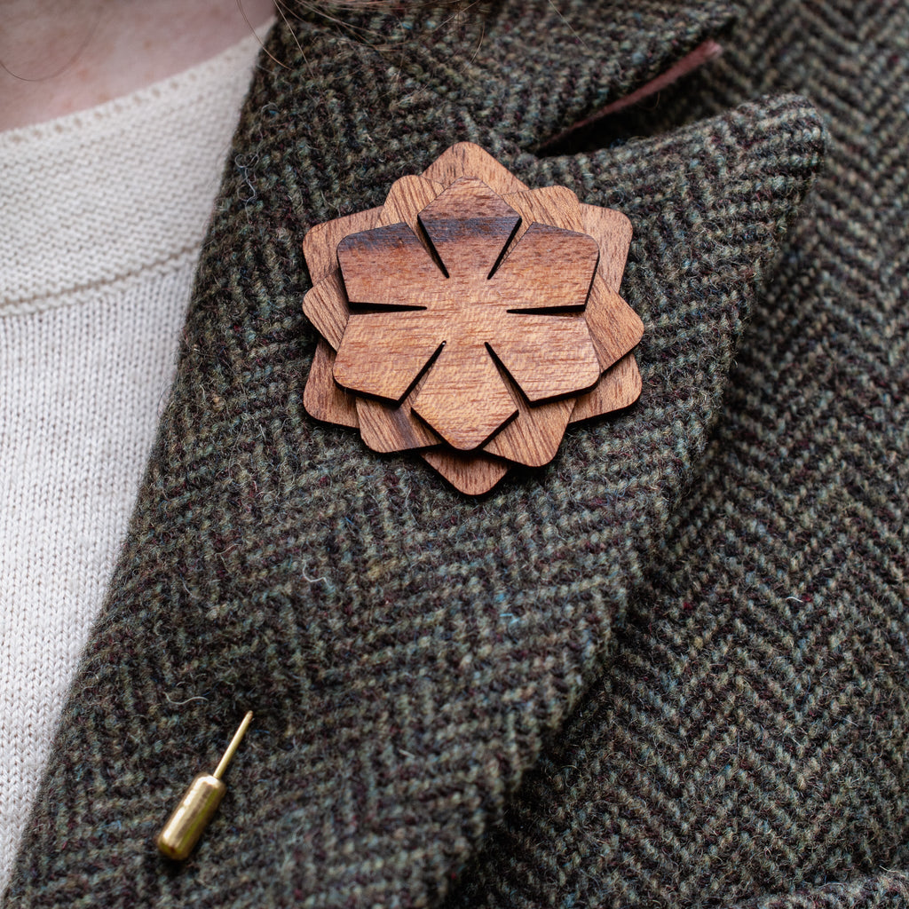 Wood Brooch | Layered Dahlia Rosette Brooch La Vie Bien Wood Brooch | Layered Dahlia Rosette
