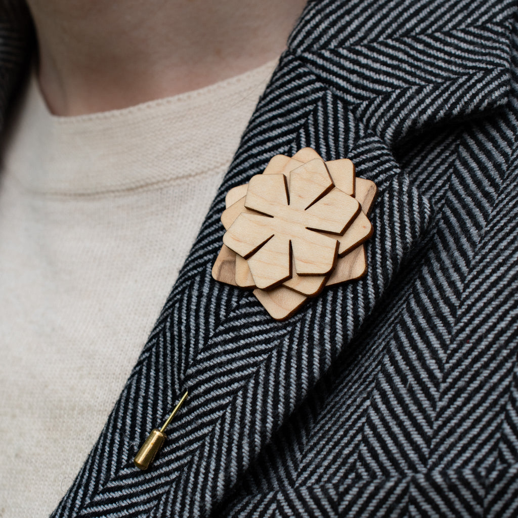 Wood Brooch | Layered Dahlia Rosette Brooch La Vie Bien Wood Brooch | Layered Dahlia Rosette