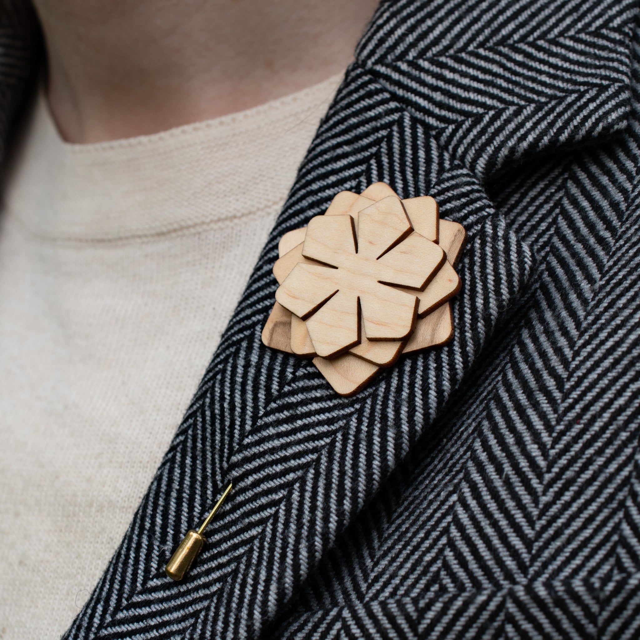 Wood Brooch | Layered Dahlia Rosette Brooch La Vie Bien Wood Brooch | Layered Dahlia Rosette