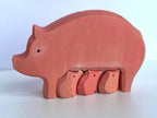 Wood Carved Pig with piglets by PoppyBabyCo