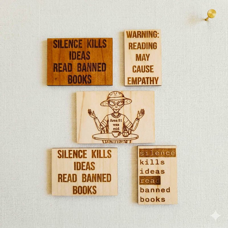 Wood Sticker | Read banned books - typewriter Stickers La Vie Bien Wood Sticker | Read banned books - typewriter