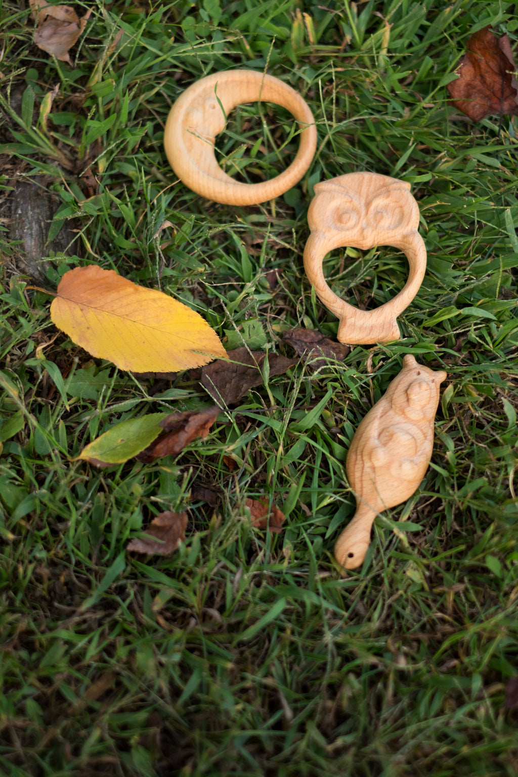 Organic Wooden Rattle-Teether Owl