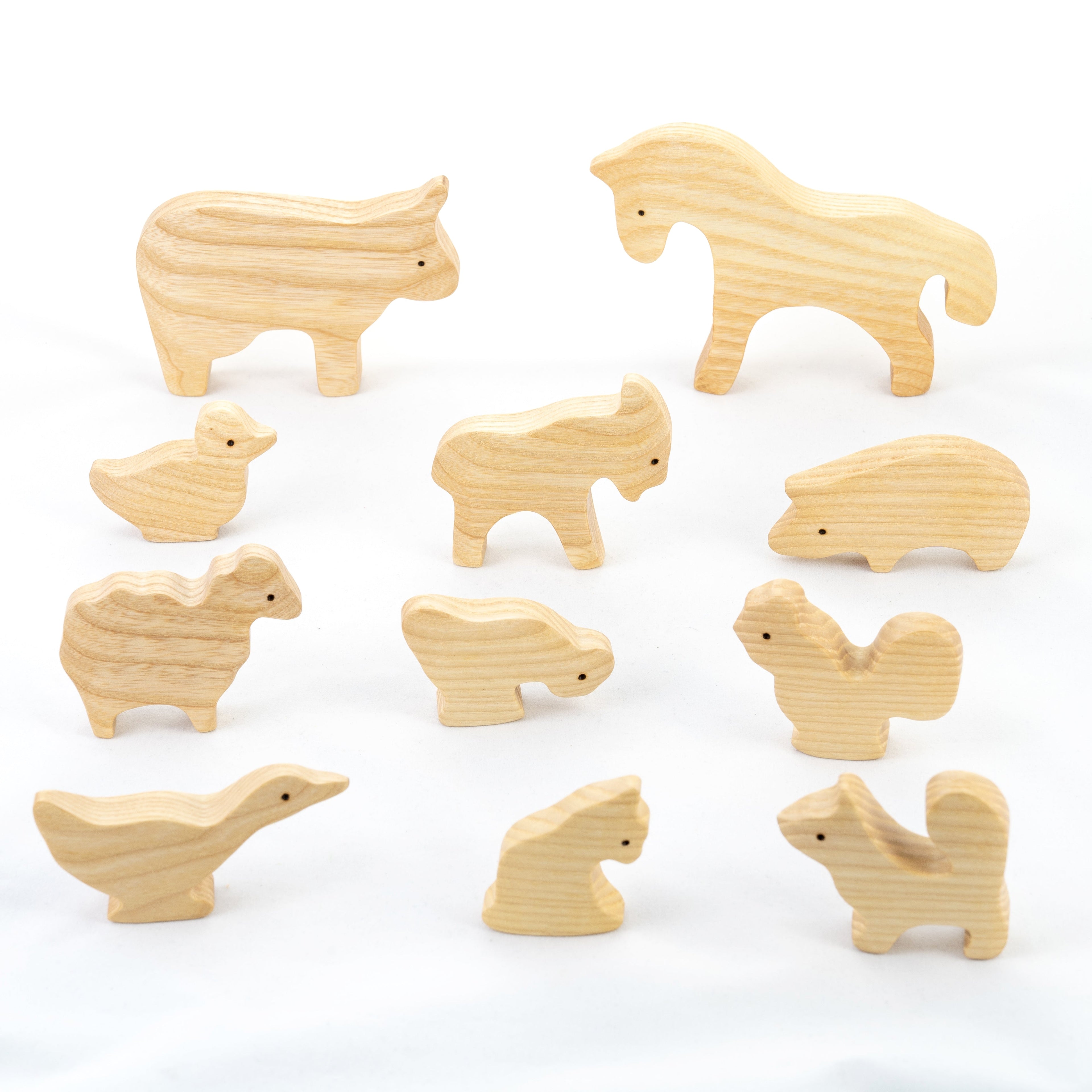 Waldorf Wooden Natural Farm Animals Set - 11 pieces