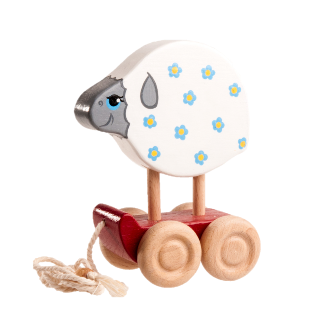 Wooden Sheep Pull toy painted