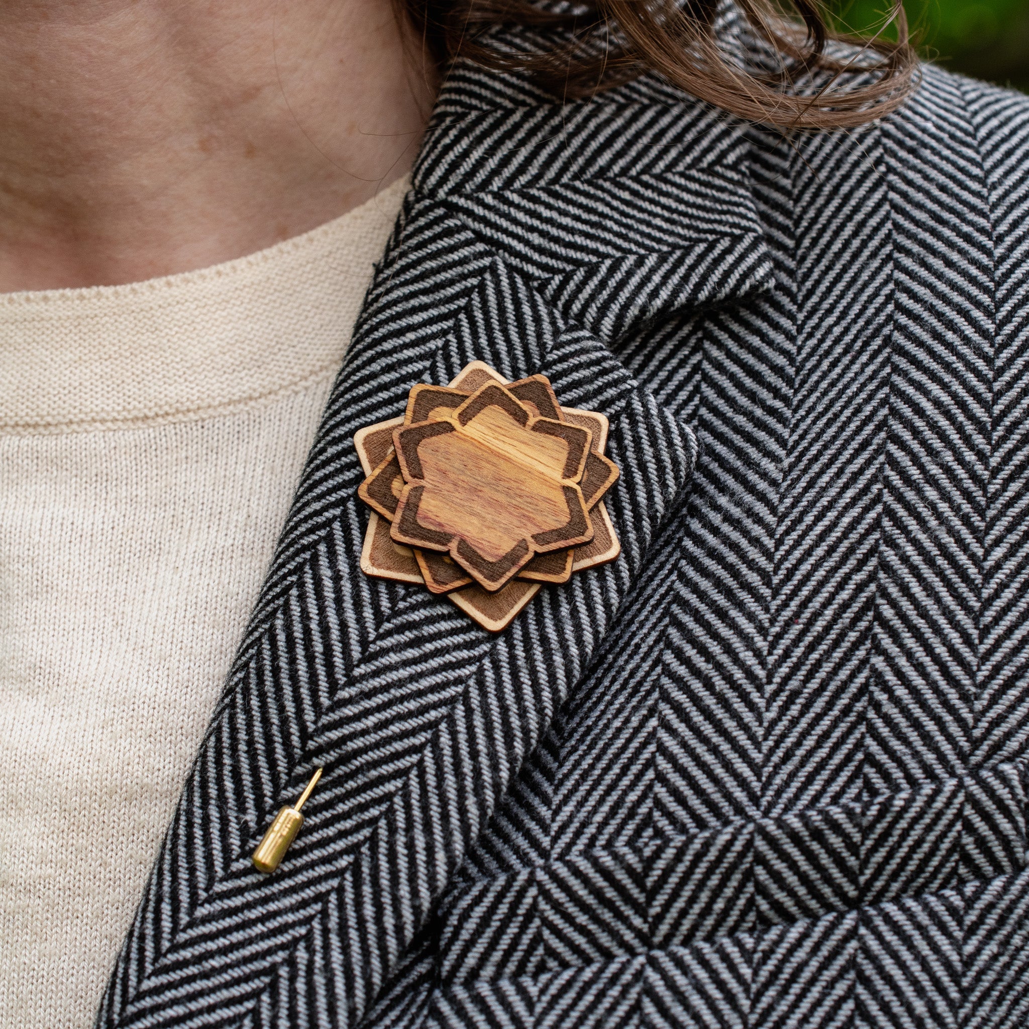Wooden Brooch | Layered Lotus Brooch La Vie Bien Wooden Brooch | Layered Lotus
