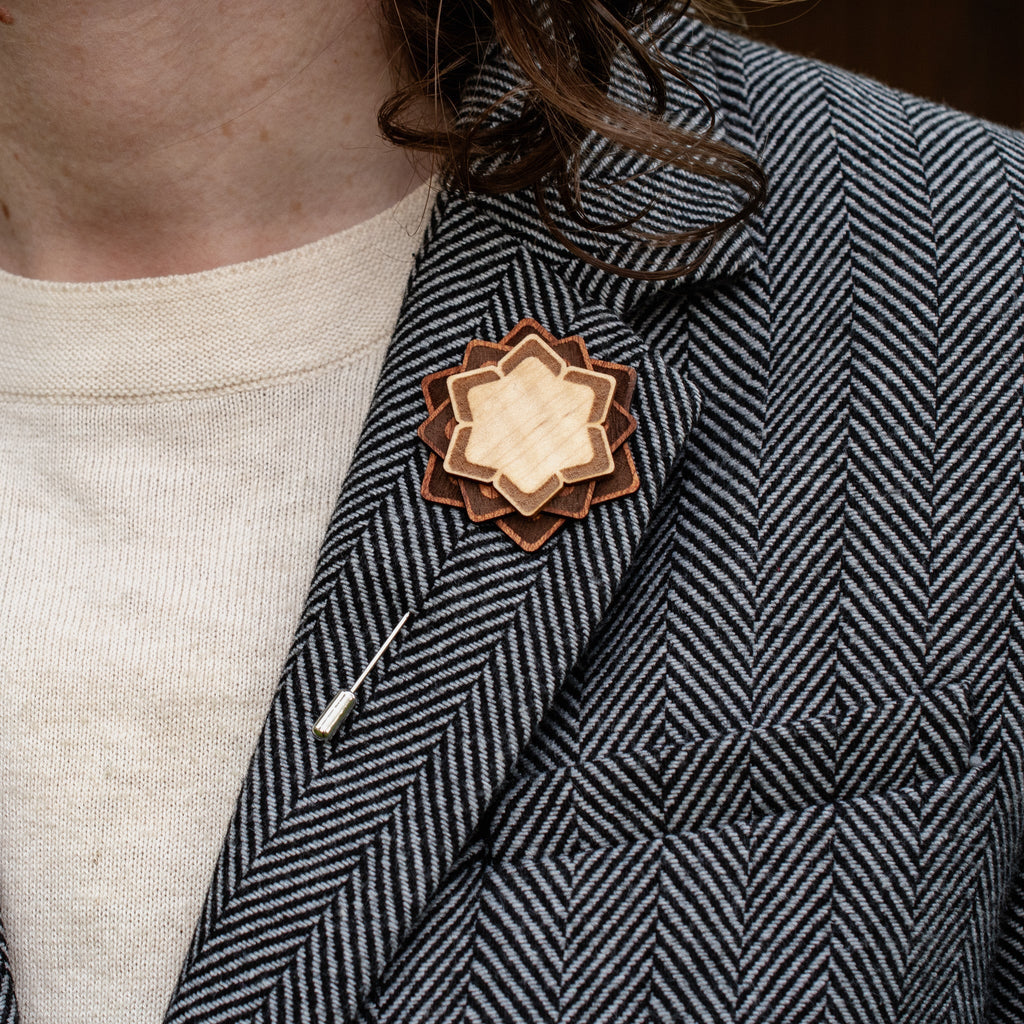 Wooden Brooch | Layered Lotus Brooch La Vie Bien Wooden Brooch | Layered Lotus