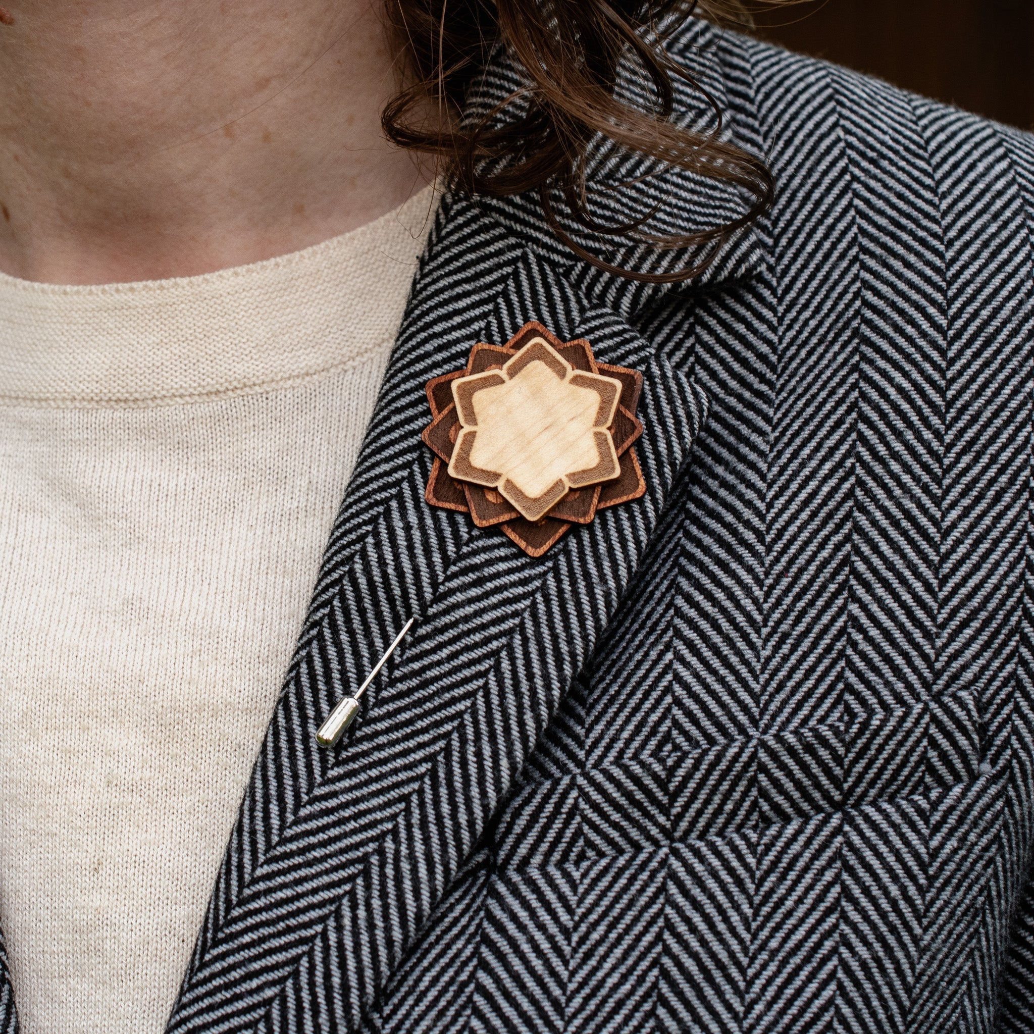 Wooden Brooch | Layered Lotus Brooch La Vie Bien Wooden Brooch | Layered Lotus