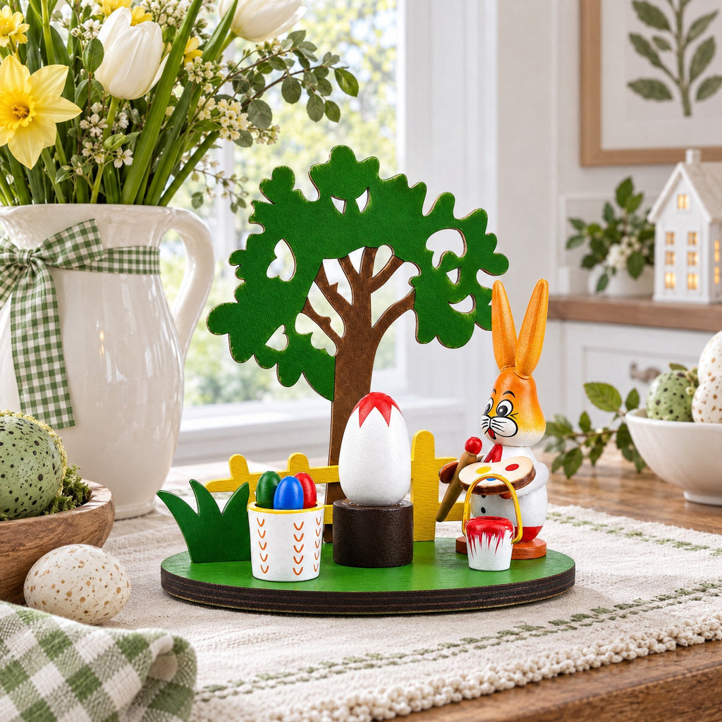 Wooden Bunny Figurine Decorating Easter Eggs Tabletop Scene 4.2 Inches Tall Easter > Figurines > Bunnies La Vie Bien Wooden Bunny Figurine Decorating Easter Eggs Tabletop Scene 4.2 Inches Tall