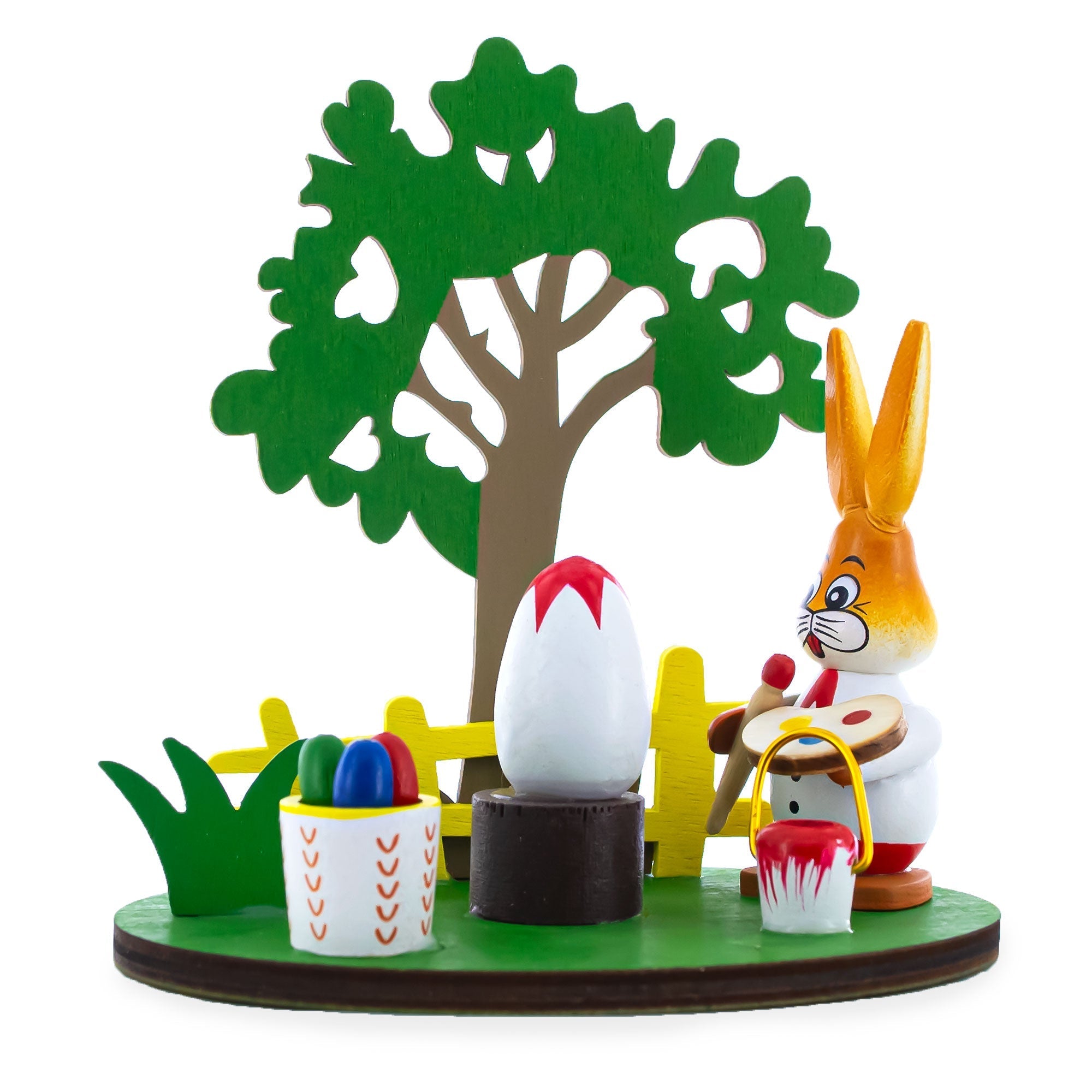 Wooden Bunny Figurine Decorating Easter Eggs Tabletop Scene 4.2 Inches Tall Easter > Figurines > Bunnies La Vie Bien Wooden Bunny Figurine Decorating Easter Eggs Tabletop Scene 4.2 Inches Tall