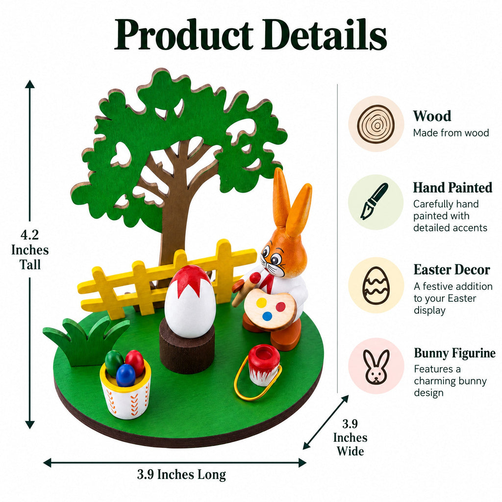Wooden Bunny Figurine Decorating Easter Eggs Tabletop Scene 4.2 Inches Tall Easter > Figurines > Bunnies La Vie Bien Wooden Bunny Figurine Decorating Easter Eggs Tabletop Scene 4.2 Inches Tall