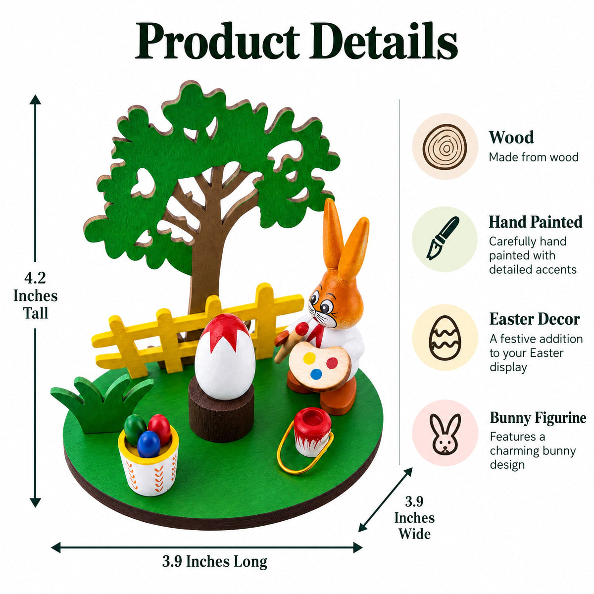Wooden Bunny Figurine Decorating Easter Eggs Tabletop Scene 4.2 Inches Tall Easter > Figurines > Bunnies La Vie Bien Wooden Bunny Figurine Decorating Easter Eggs Tabletop Scene 4.2 Inches Tall