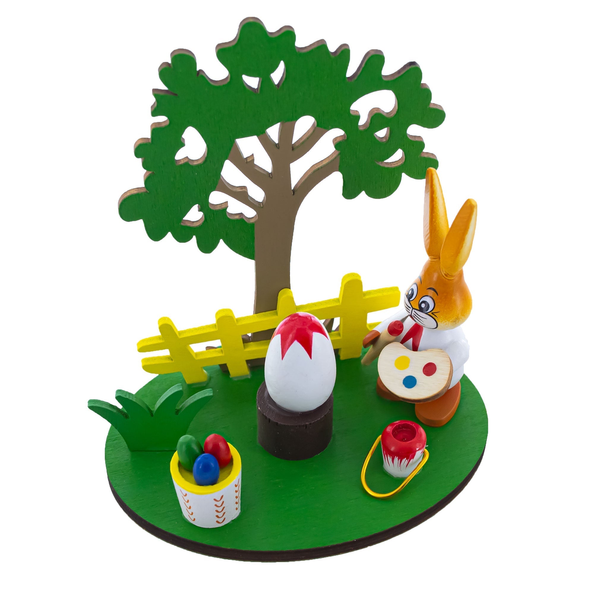 Wooden Bunny Figurine Decorating Easter Eggs Tabletop Scene 4.2 Inches Tall Easter > Figurines > Bunnies La Vie Bien Wooden Bunny Figurine Decorating Easter Eggs Tabletop Scene 4.2 Inches Tall