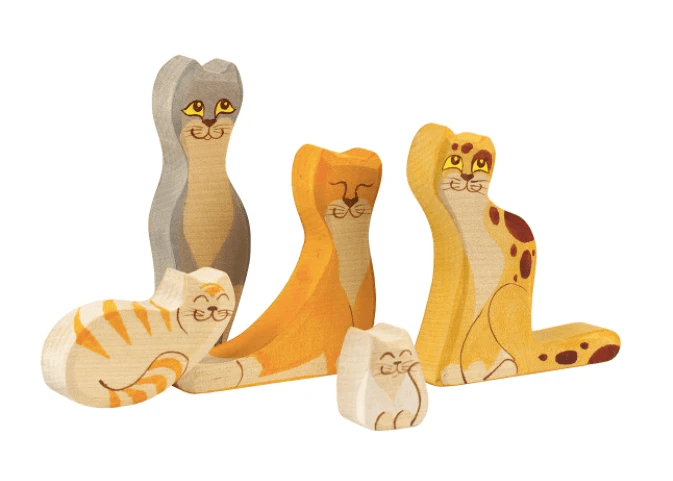 Wooden Cat figurines set of 5 by PoppyBabyCo