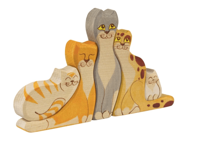 Wooden Cat figurines set of 5 by PoppyBabyCo