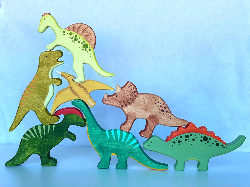 Wooden Dinosaur Set of 7 by PoppyBabyCo