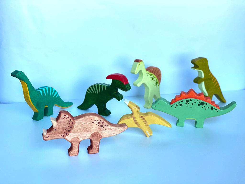 Wooden Dinosaur Set of 7 by PoppyBabyCo
