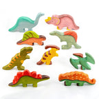Wooden Dinosaur toy set painted- 6 pieces by PoppyBabyCo