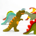 Wooden Dinosaur toy set painted- 6 pieces by PoppyBabyCo
