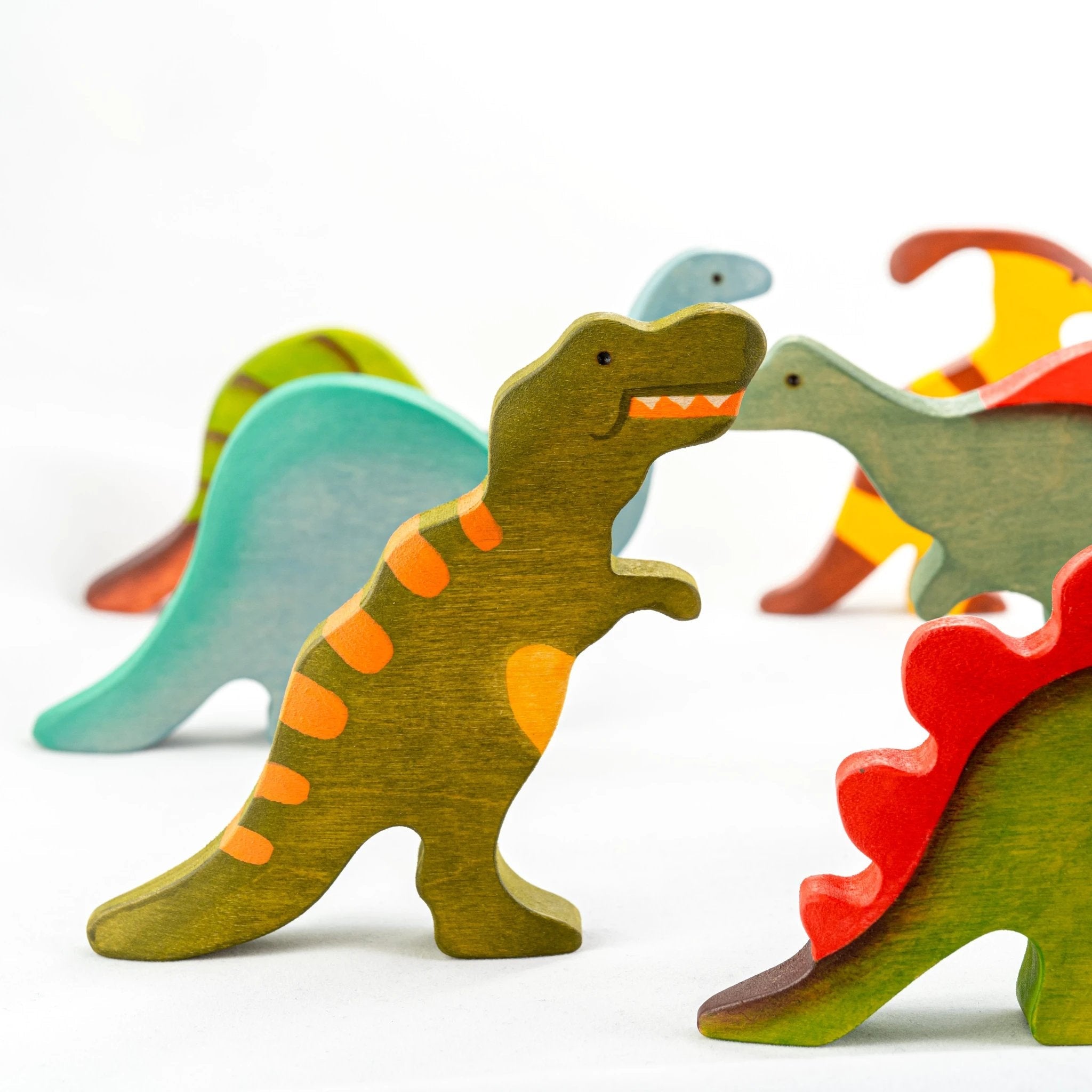 Wooden Dinosaur toy set painted- 6 pieces by PoppyBabyCo