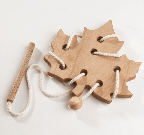 Wooden Lacing Maple Leaf Threading Toy by PoppyBabyCo
