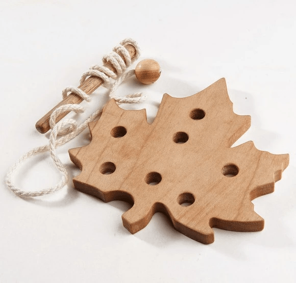 Wooden Lacing Maple Leaf Threading Toy by PoppyBabyCo