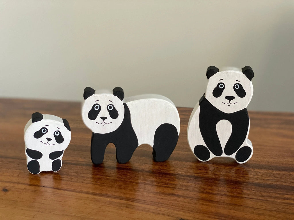 Wooden Panda Figurines Set of 3 by PoppyBabyCo