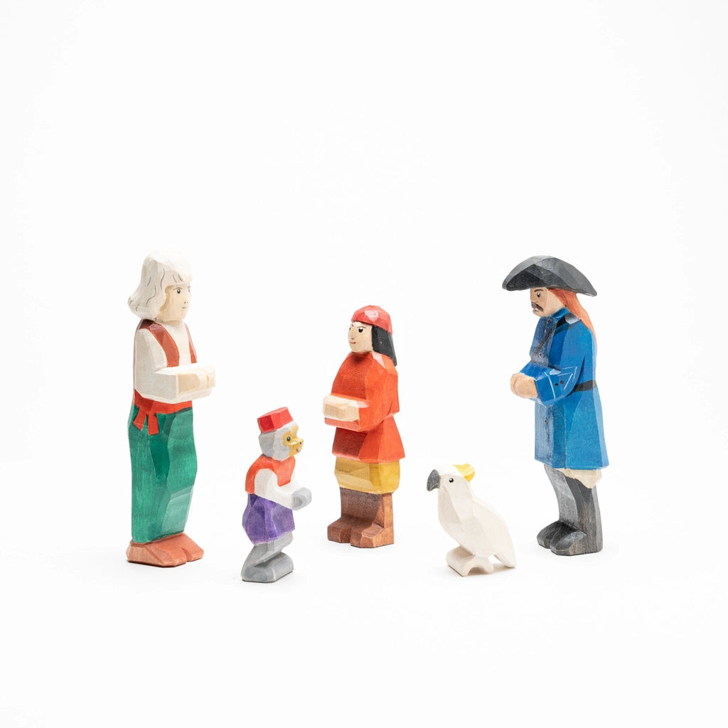 Wooden Pirate Figurines with Parrot and Monkey: Set Sail for Adventure by PoppyBabyCo