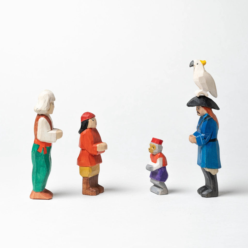 Wooden Pirate Figurines with Parrot and Monkey: Set Sail for Adventure by PoppyBabyCo