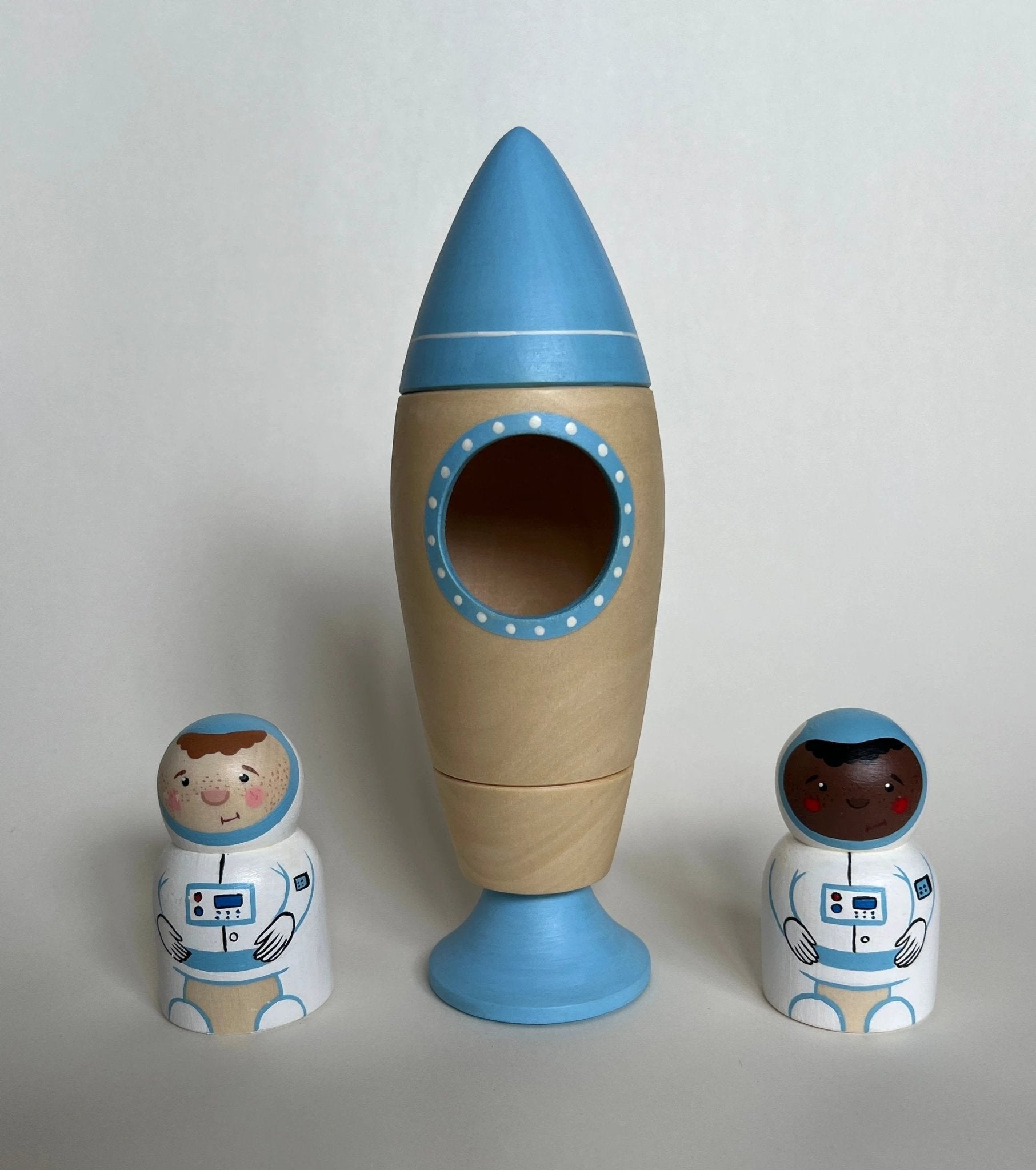 Wooden Rocket Ship Toy with Astronaut by PoppyBabyCo