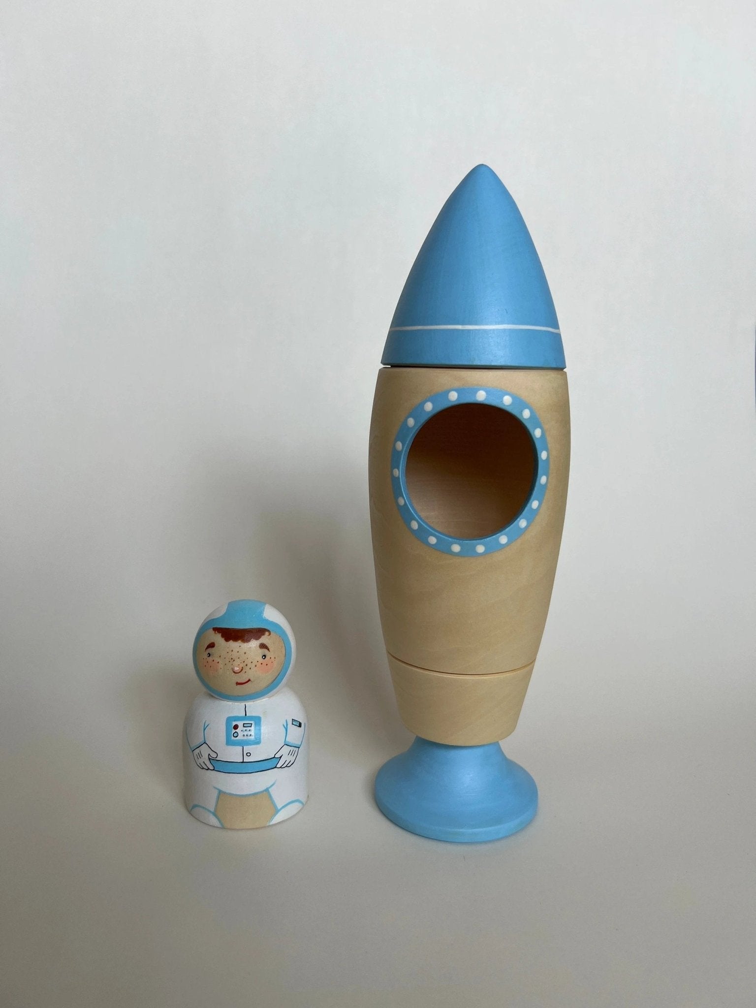 Wooden Rocket Ship Toy with Astronaut by PoppyBabyCo