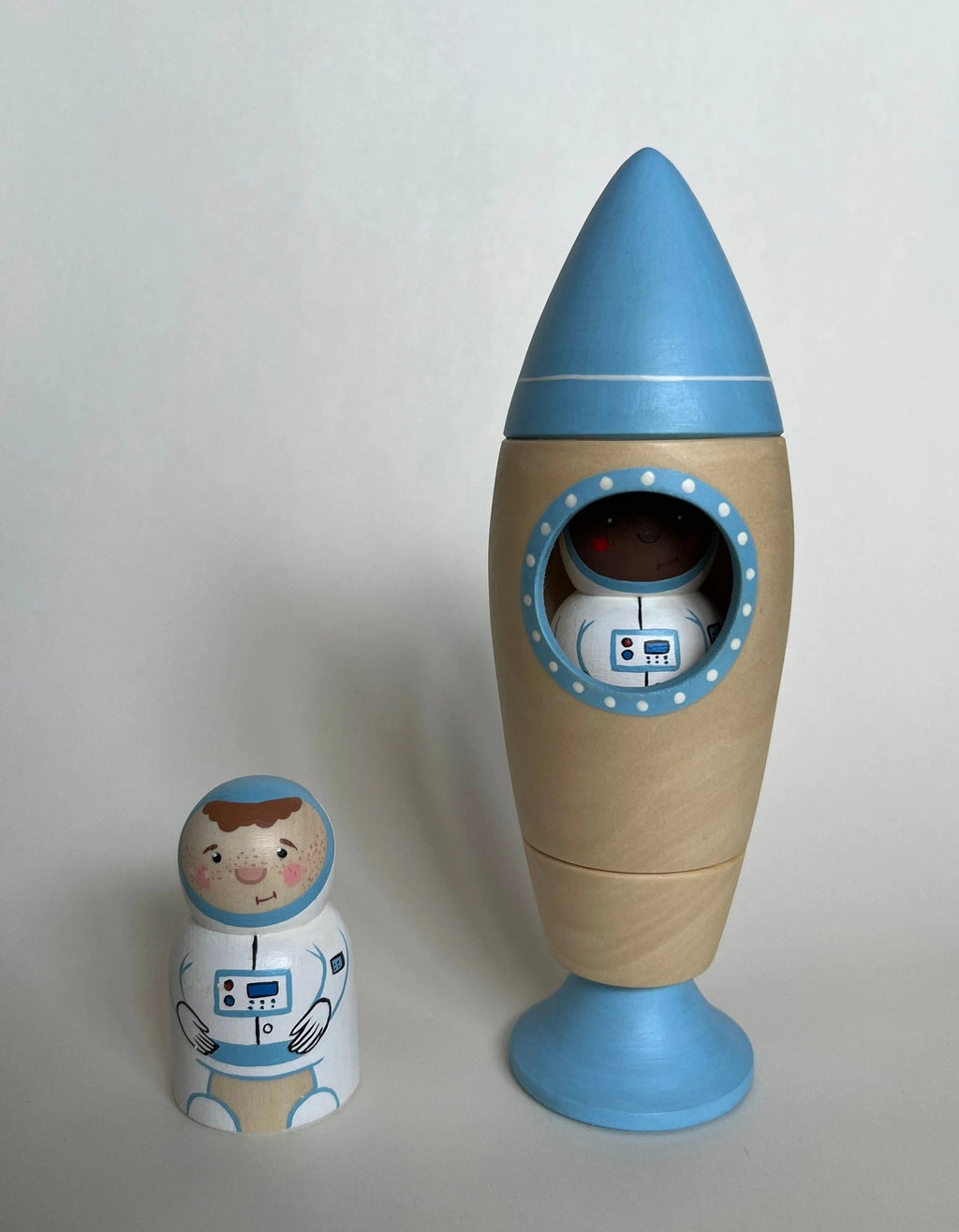 Wooden Rocket Ship Toy with Astronaut by PoppyBabyCo