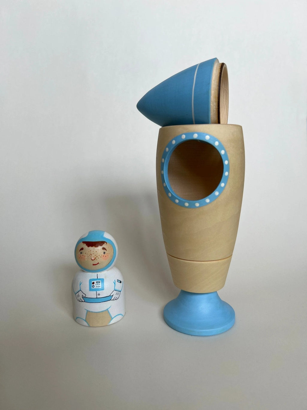 Wooden Rocket Ship Toy with Astronaut by PoppyBabyCo
