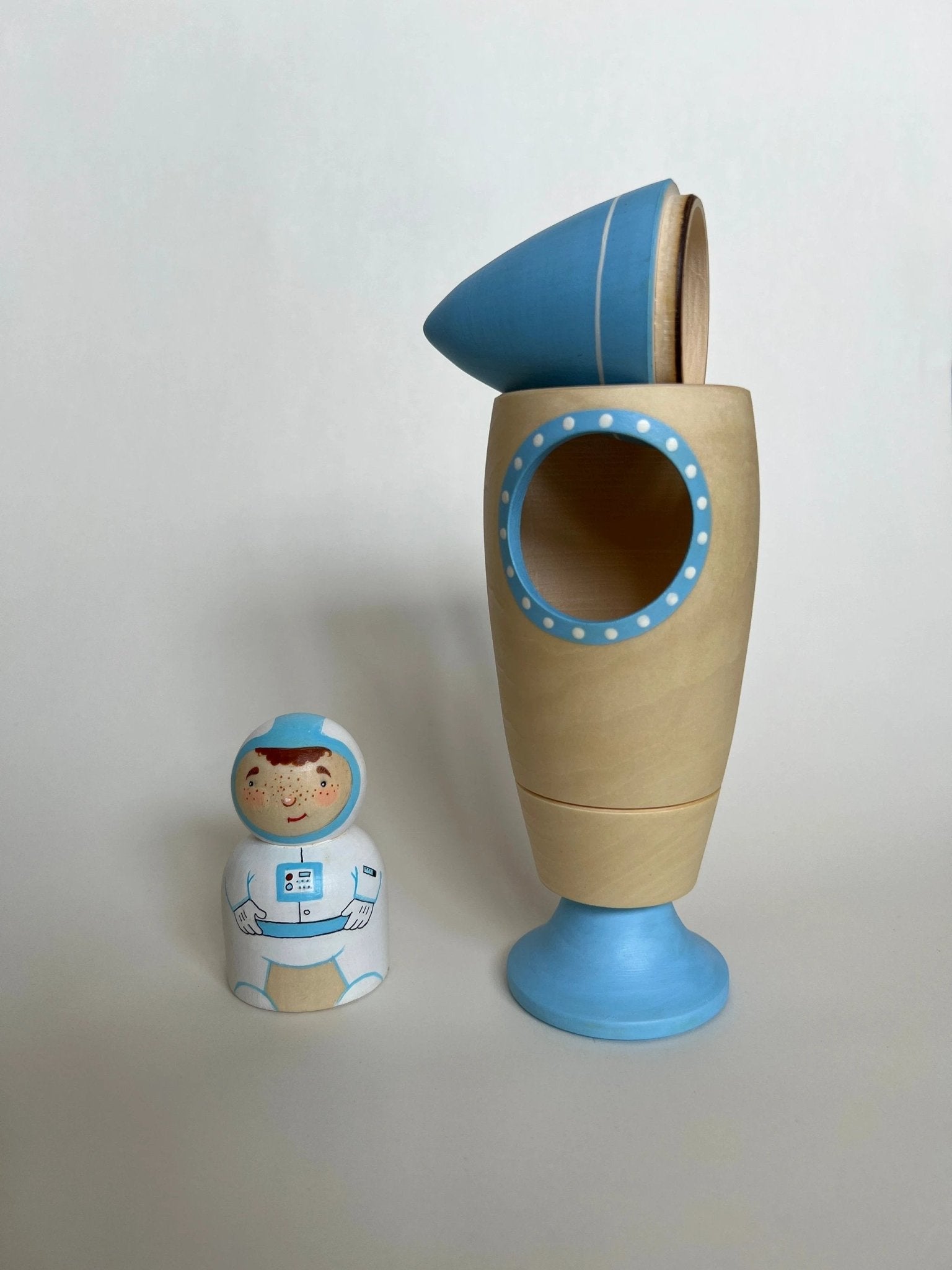 Wooden Rocket Ship Toy with Astronaut by PoppyBabyCo