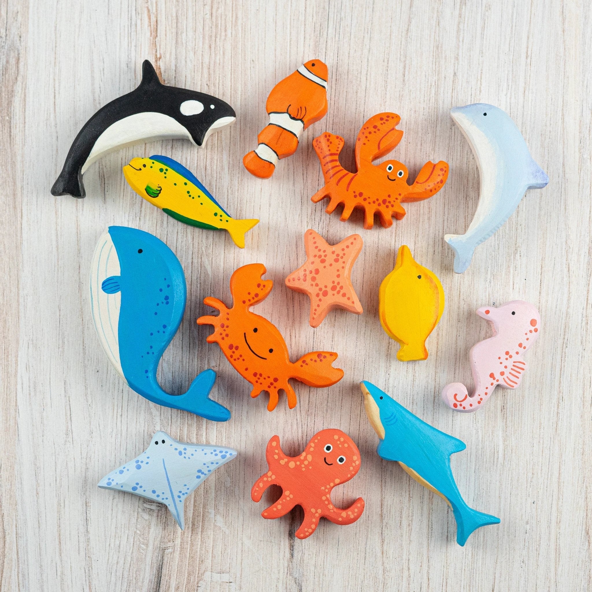 Wooden Sea Creatures set of 13 by PoppyBabyCo