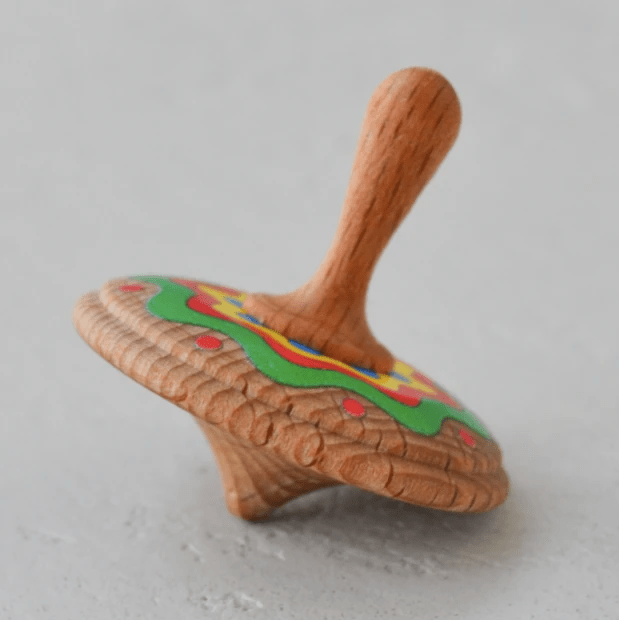 Wooden Spinning Top Toy painted by PoppyBabyCo