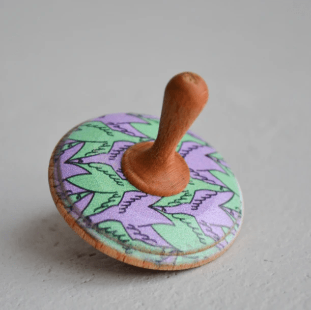 Wooden Spinning Top Toy painted by PoppyBabyCo