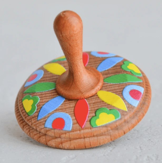 Wooden Spinning Top Toy painted by PoppyBabyCo