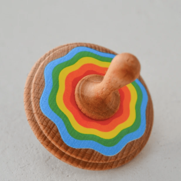 Wooden Spinning Top Toy painted by PoppyBabyCo