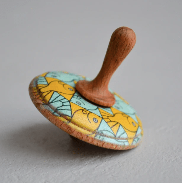 Wooden Spinning Top Toy painted by PoppyBabyCo