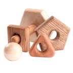 Wooden stacking toy in different shapes from 5 types of wood by PoppyBabyCo