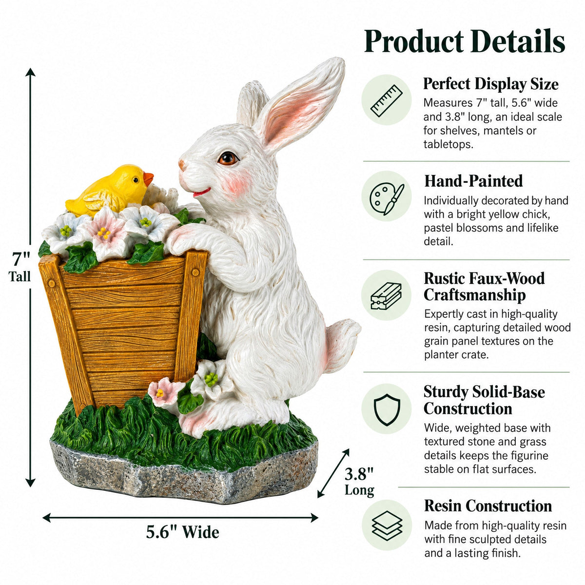 Wooden-Style Easter Bunny and Chick Figurine - 7" Spring Planter Decor Easter > Figurines > Bunnies La Vie Bien Wooden-Style Easter Bunny and Chick Figurine - 7" Spring Planter Decor