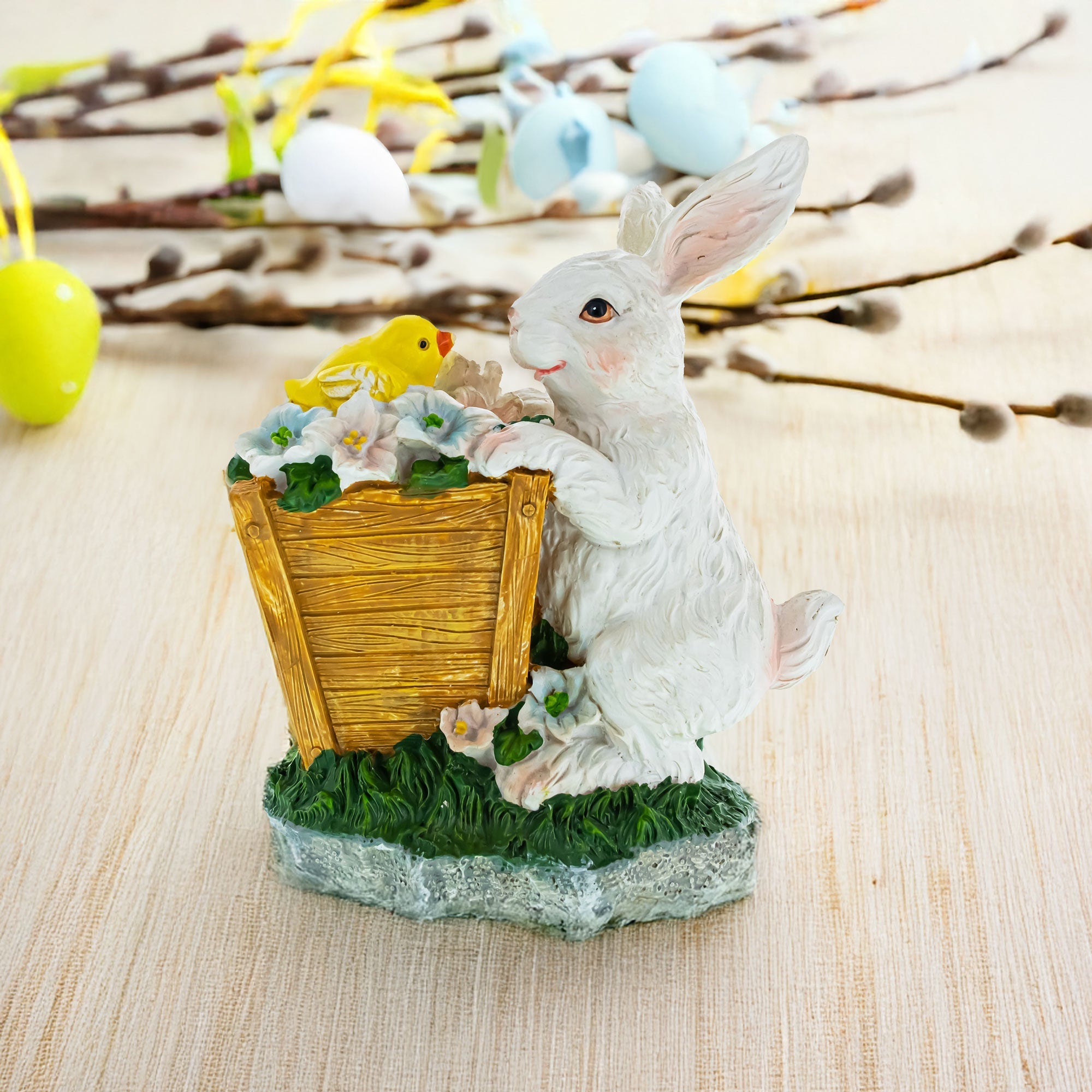Wooden-Style Easter Bunny and Chick Figurine - 7" Spring Planter Decor Easter > Figurines > Bunnies La Vie Bien Wooden-Style Easter Bunny and Chick Figurine - 7" Spring Planter Decor