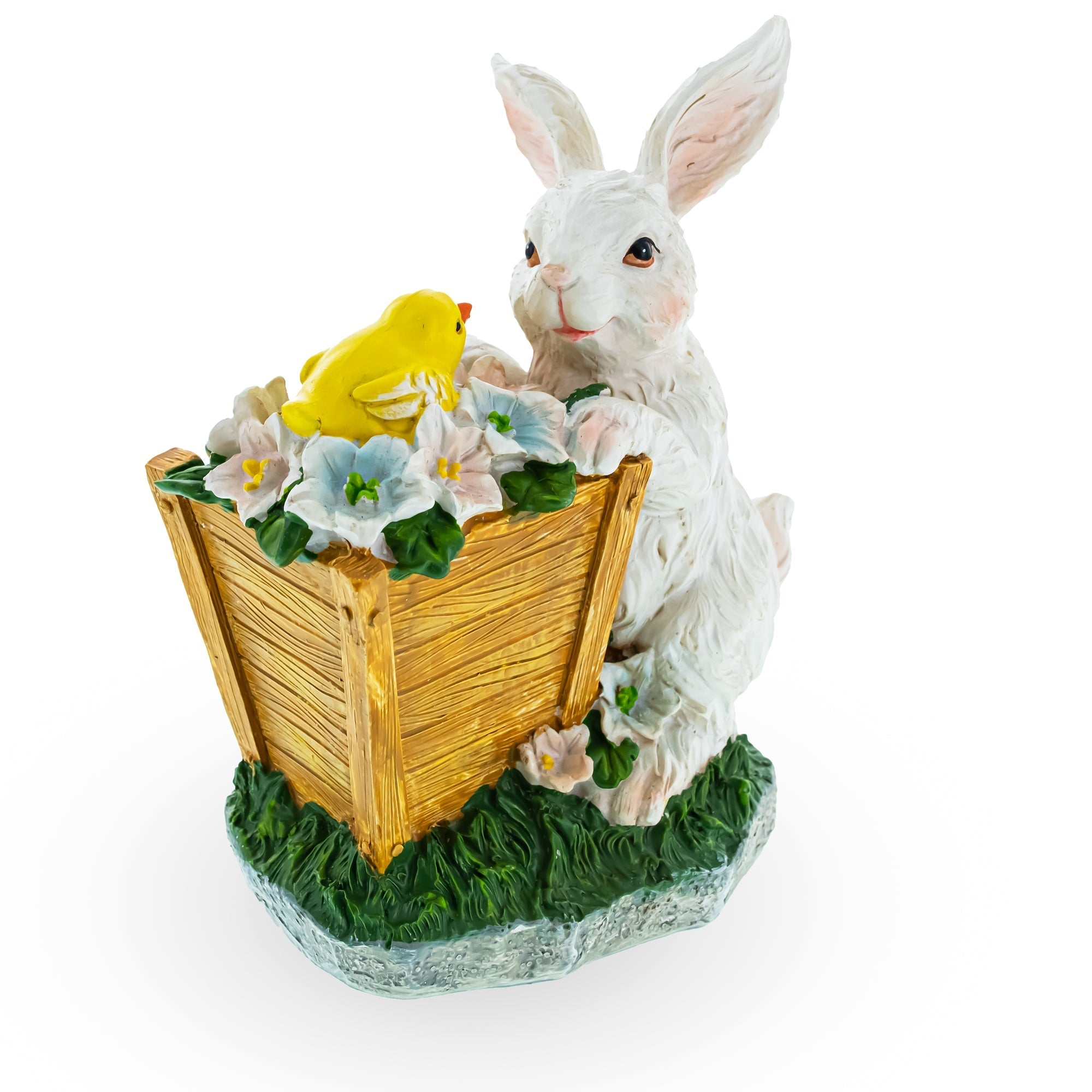 Wooden-Style Easter Bunny and Chick Figurine - 7" Spring Planter Decor Easter > Figurines > Bunnies La Vie Bien Wooden-Style Easter Bunny and Chick Figurine - 7" Spring Planter Decor
