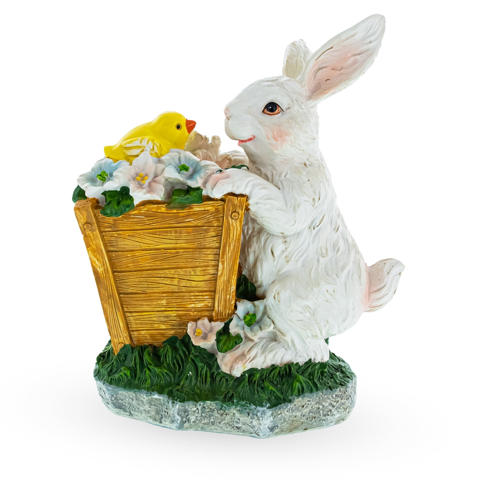 Wooden-Style Easter Bunny and Chick Figurine - 7" Spring Planter Decor Easter > Figurines > Bunnies La Vie Bien Wooden-Style Easter Bunny and Chick Figurine - 7" Spring Planter Decor