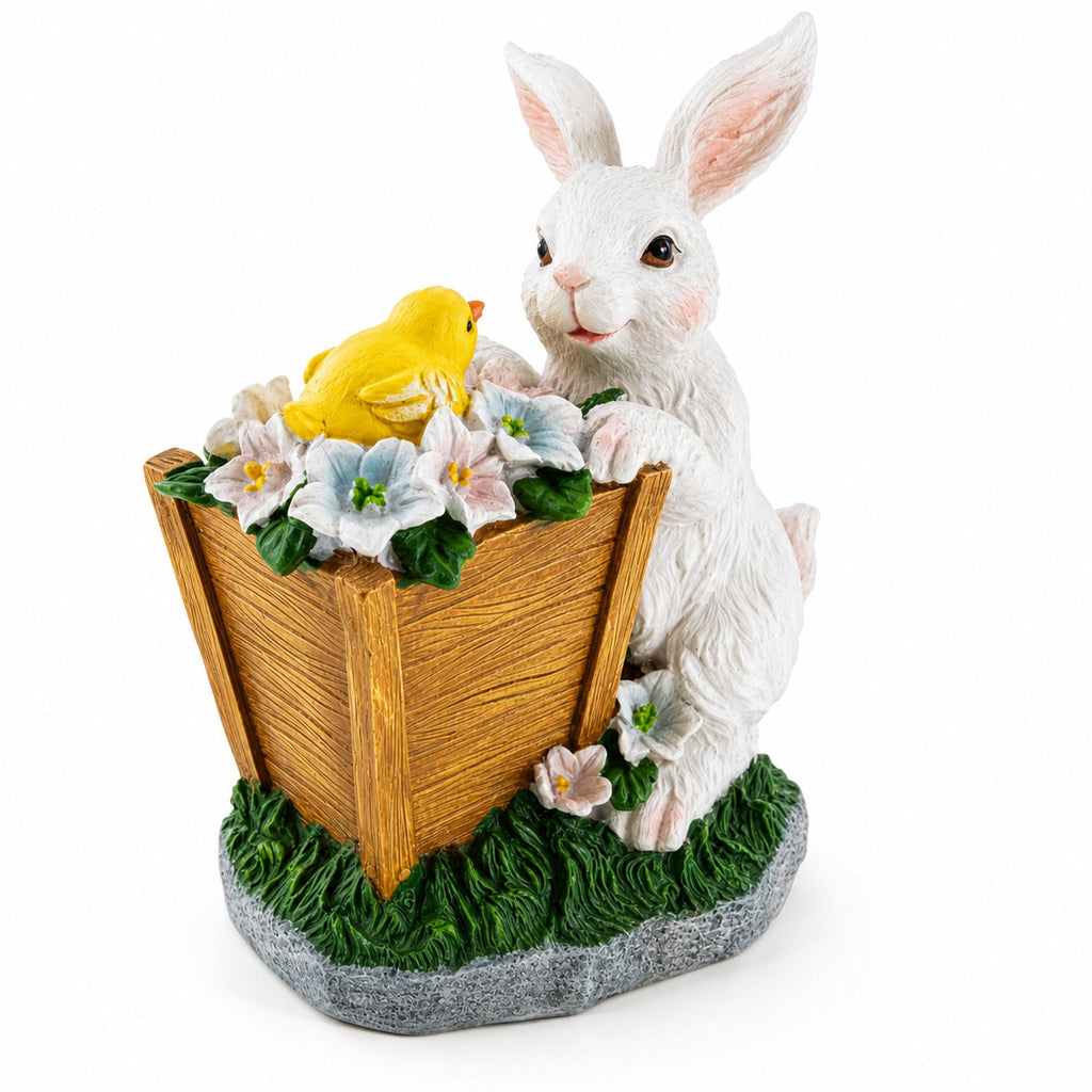 Wooden-Style Easter Bunny and Chick Figurine - 7" Spring Planter Decor Easter > Figurines > Bunnies La Vie Bien Wooden-Style Easter Bunny and Chick Figurine - 7" Spring Planter Decor